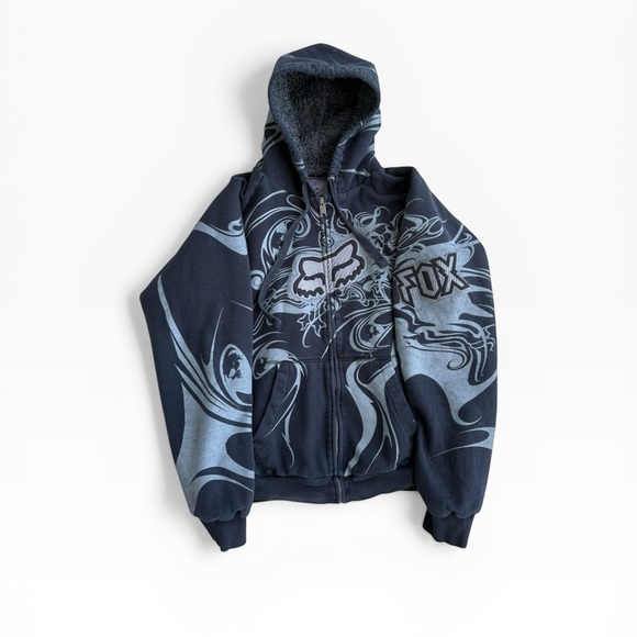 Fox Other - GRAIL Fox Racing Sasquatch Hoodie Sherpa Lined Y2K Tribal AOP Zip Up XXL